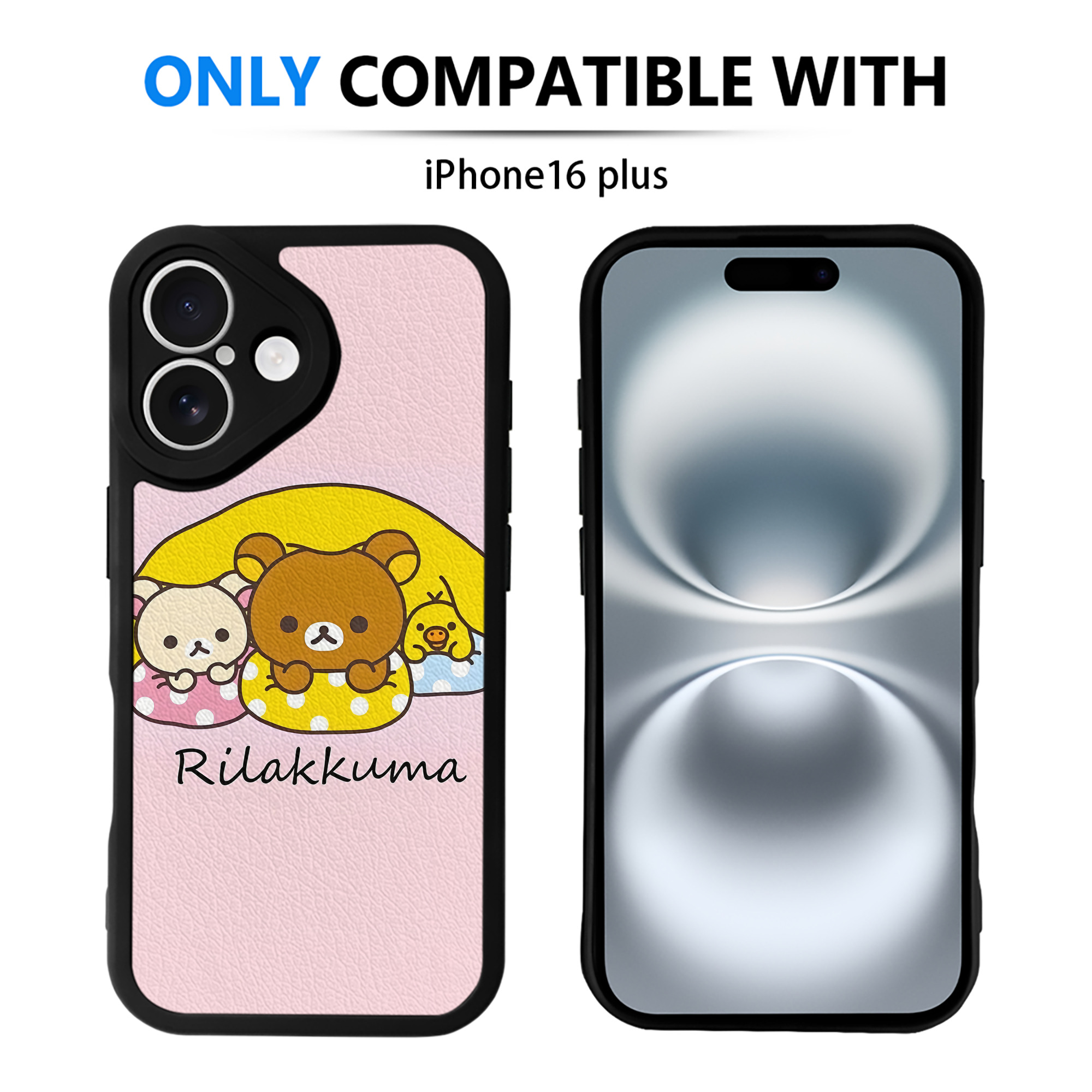 （画像用） リラックマ リラックマ キイロイトリ Rilakkuma Korilakkuma Kiiroitori 【iPhone 16シリーズ対応】シリコンスマホケース（レザー調） 材質：シリコン